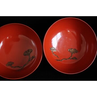 蝙蝠と鹿と霊芝 蒔絵椀 13客セット　Q064 