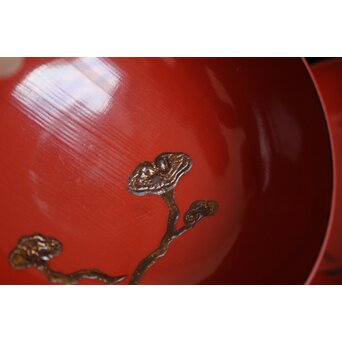 蝙蝠と鹿と霊芝 蒔絵椀 13客セット　Q064 