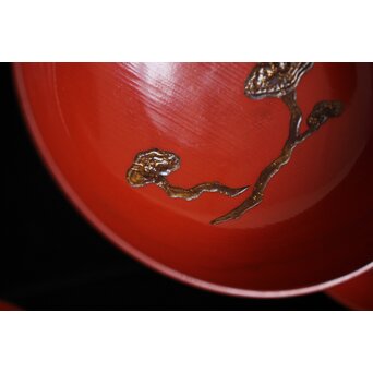 蝙蝠と鹿と霊芝 蒔絵椀 13客セット　Q064 