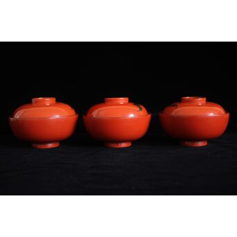 蝙蝠と鹿と霊芝 蒔絵椀 13客セット　Q064 