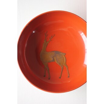 蝙蝠と鹿と霊芝 蒔絵椀 13客セット　Q064 
