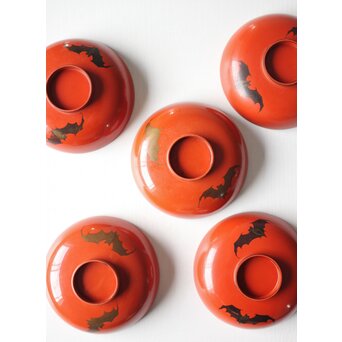 蝙蝠と鹿と霊芝 蒔絵椀 13客セット　Q064 