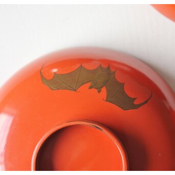 蝙蝠と鹿と霊芝 蒔絵椀 13客セット　Q064 