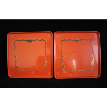 蝙蝠と鹿と霊芝 蒔絵膳 4客　Q065 