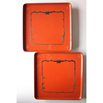 蝙蝠と鹿と霊芝 蒔絵膳 4客　Q065