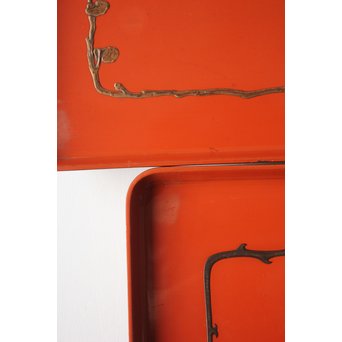 蝙蝠と鹿と霊芝 蒔絵膳 4客　Q065 