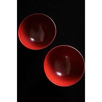 角偉三郎 輪島塗 朱塗椀 2個1組　Q066 