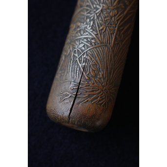 銕爪刻 細密浮彫竹香筒/煙草具　U091 