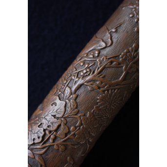 銕爪刻 細密浮彫竹香筒/煙草具　U091 