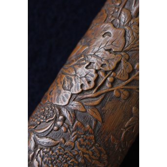 銕爪刻 細密浮彫竹香筒/煙草具　U091 