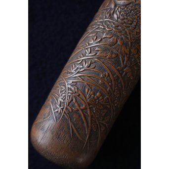 銕爪刻 細密浮彫竹香筒/煙草具　U091 