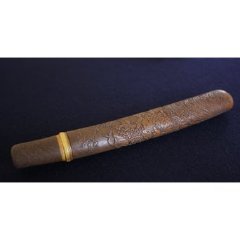 銕爪刻 細密浮彫竹香筒/煙草具　U091 