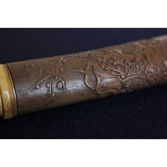 銕爪刻 細密浮彫竹香筒/煙草具　U091 