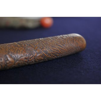 銕爪刻 細密浮彫竹香筒/煙草具　U091 