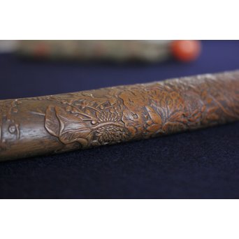 銕爪刻 細密浮彫竹香筒/煙草具　U091 