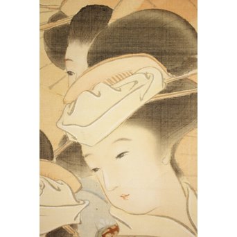 倣 水野年方《桜下美人》絹本彩色 掛軸　Z107 