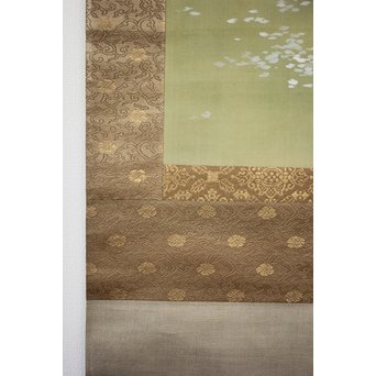 倣 水野年方《桜下美人》絹本彩色 掛軸　Z107 