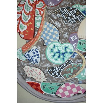 廣陵銘 美人画 肉筆絹本 掛軸　Z108 