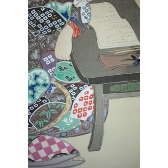 廣陵銘 美人画 肉筆絹本 掛軸　Z108 