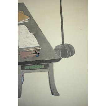 廣陵銘 美人画 肉筆絹本 掛軸　Z108 