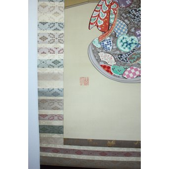 廣陵銘 美人画 肉筆絹本 掛軸　Z108 