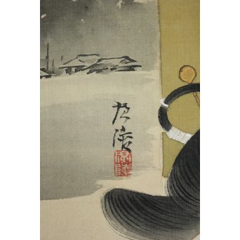 廣陵銘 美人画 肉筆絹本 掛軸　Z108 