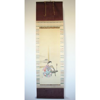 廣陵銘 美人画 肉筆絹本 掛軸　Z108 