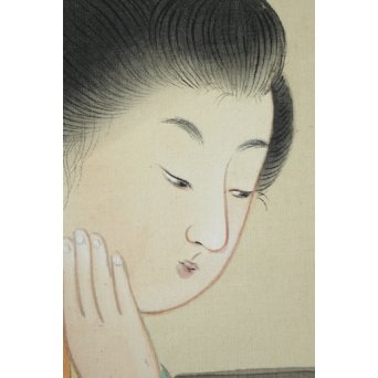 廣陵銘 美人画 肉筆絹本 掛軸　Z108 