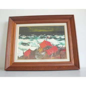 葛西四雄 油彩4号《北の海》額装　Z170 