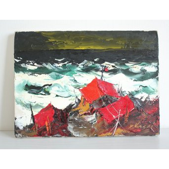 葛西四雄 油彩4号《北の海》額装　Z170