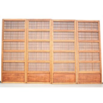 障子枠付 腰欅の細身格子戸 4枚1組　L997 