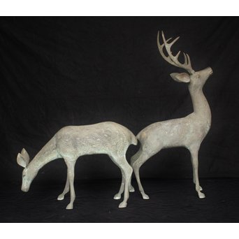 銅製 女鹿 牡鹿置物　M145 