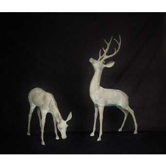 銅製 女鹿 牡鹿置物　M145