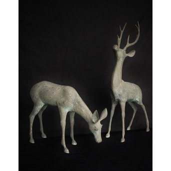 銅製 女鹿 牡鹿置物　M145 