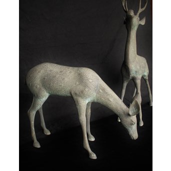 銅製 女鹿 牡鹿置物　M145 