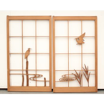 水辺の鷺 書院 2枚1組　R2477 