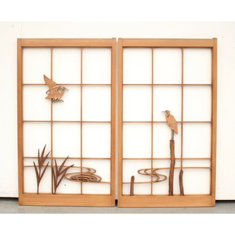 水辺の鷺 書院 2枚1組　R2477