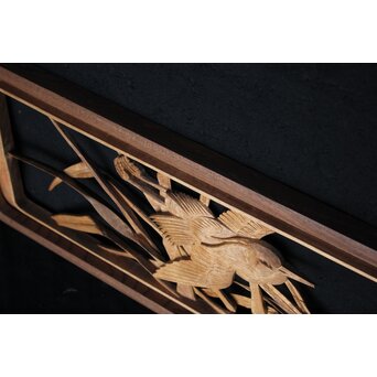 一作銘 鷺木彫 欅額装　R2482 