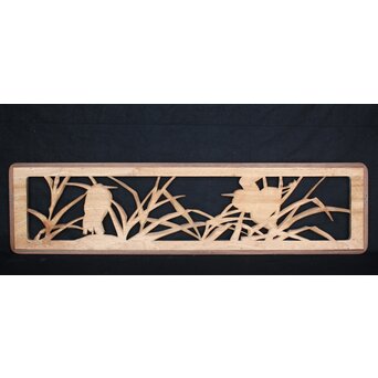 一作銘 鷺木彫 欅額装　R2482 