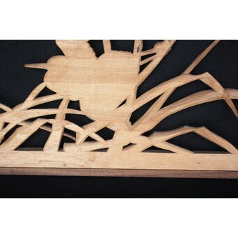 一作銘 鷺木彫 欅額装　R2482 