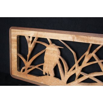 一作銘 鷺木彫 欅額装　R2482 