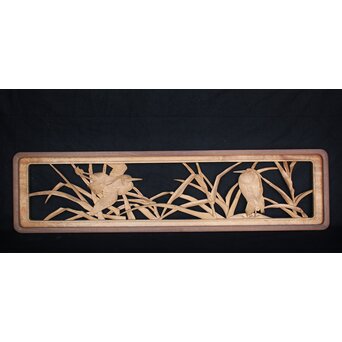 一作銘 鷺木彫 欅額装　R2482