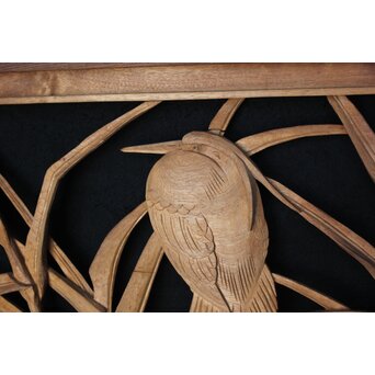 一作銘 鷺木彫 欅額装　R2482 