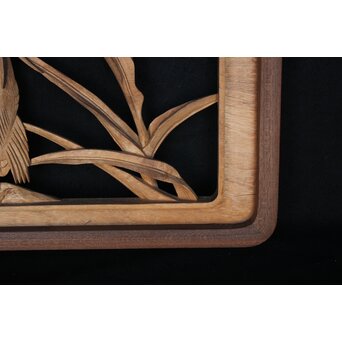 一作銘 鷺木彫 欅額装　R2482 