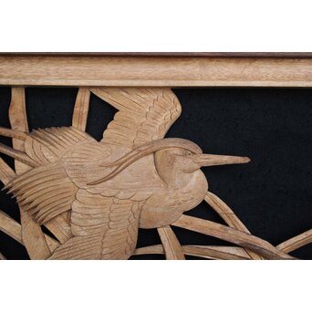 一作銘 鷺木彫 欅額装　R2482 