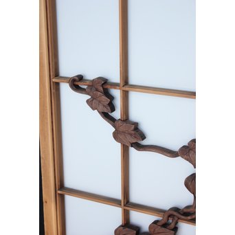 乳白色ガラス 蔦木彫 書院/窓 2枚1組　R2485 