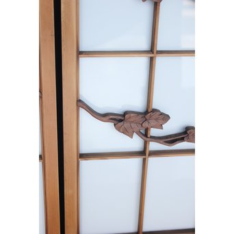 乳白色ガラス 蔦木彫 書院/窓 2枚1組　R2485 