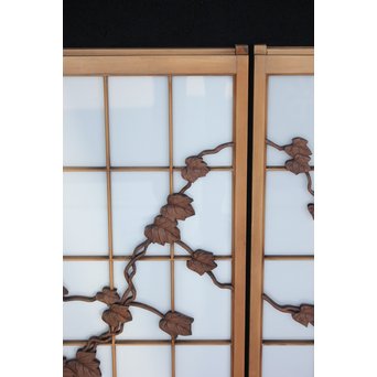 乳白色ガラス 蔦木彫 書院/窓 2枚1組　R2485 
