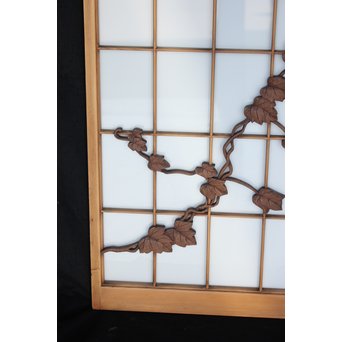 乳白色ガラス 蔦木彫 書院/窓 2枚1組　R2485 