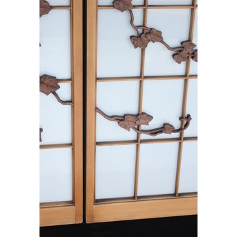 乳白色ガラス 蔦木彫 書院/窓 2枚1組　R2485 
